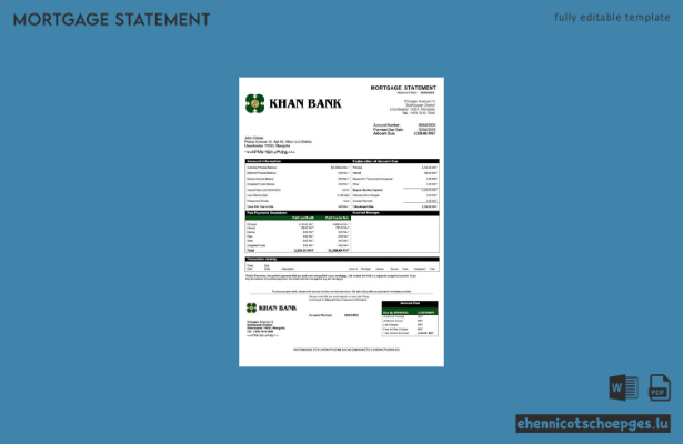 Mongolische Khan Bank Hypothekenabrechnung – Beispiel-Word- und PDF-Datei (Vorschau)
